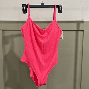Aerie crinkle scoop one piece hot pink swimsuit
